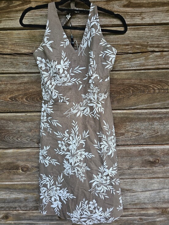 Ann Taylor Factory Dresses & Skirts - Ann Taylor Factory Brown & White Floral 100% Cotton Halter Dress Size 6